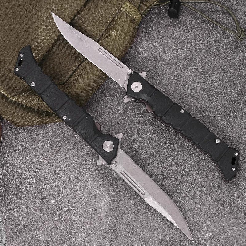 Large Folding Knife Clip Point GFN Handle Spring Lock Tactical Military EDC Outdoor