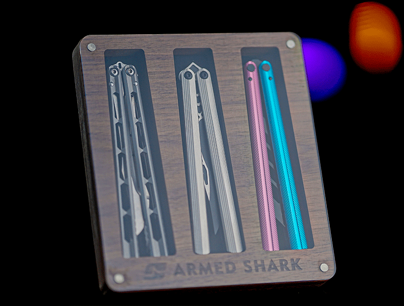 Balisong Display Stand - Walnut Wood & Acrylic Butterfly Knife Trainer Holder by Armed Shark