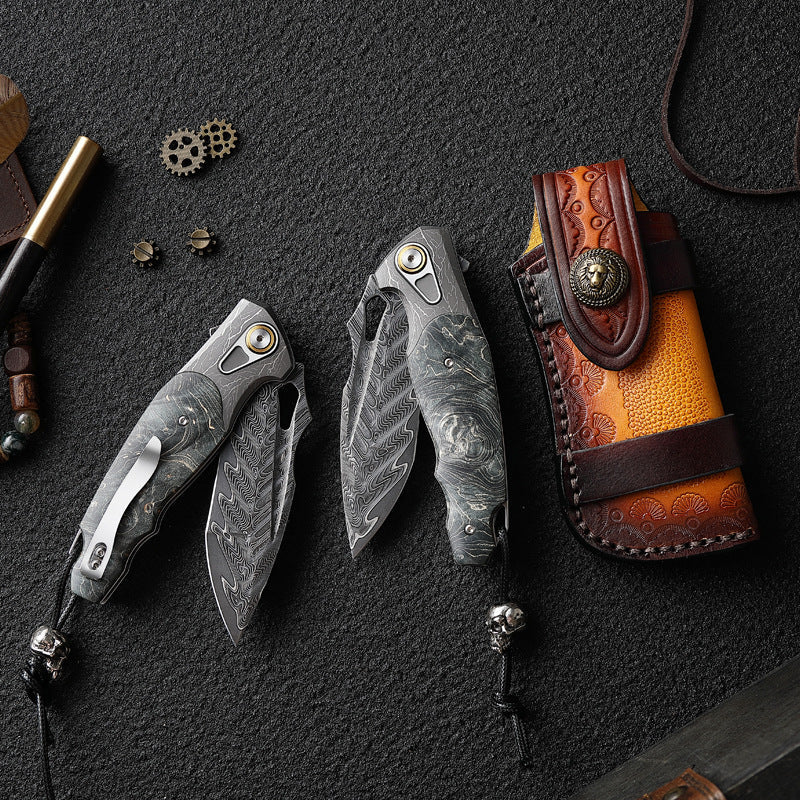 Obsidian Edge Damascus Steel Folding Knife - VG10 & Stabilized Wood
