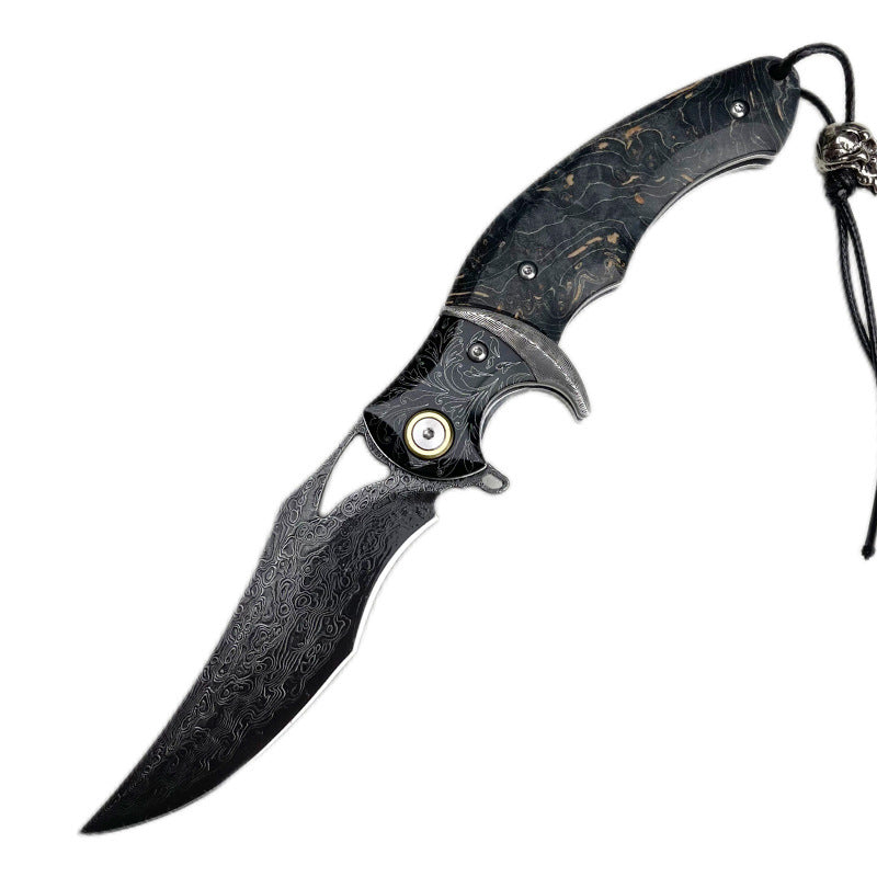 Shadowfang VG10 Damascus Steel Folding Knife - Hardwood Handle EDC
