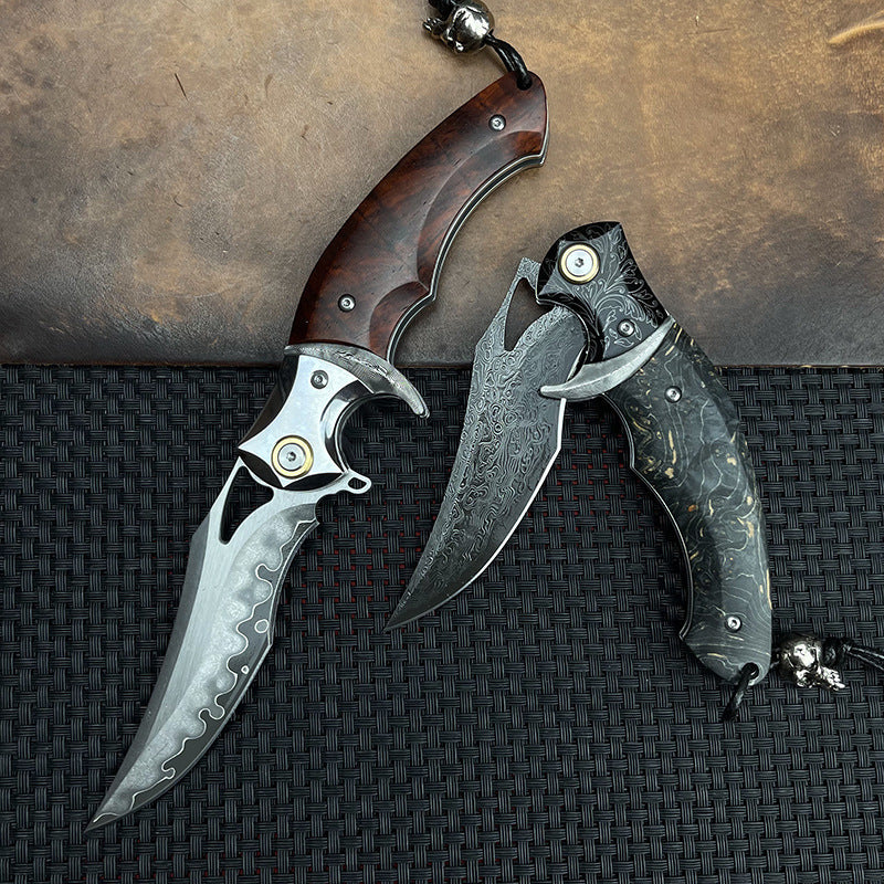 Shadowfang VG10 Damascus Steel Folding Knife - Hardwood Handle EDC