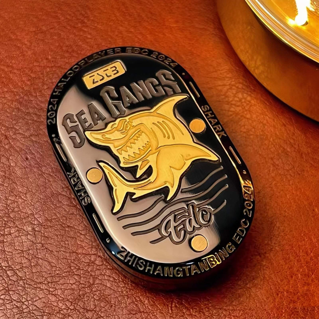 Sea Shark EDC Slider - Stainless Steel with Brass Shark Inlay