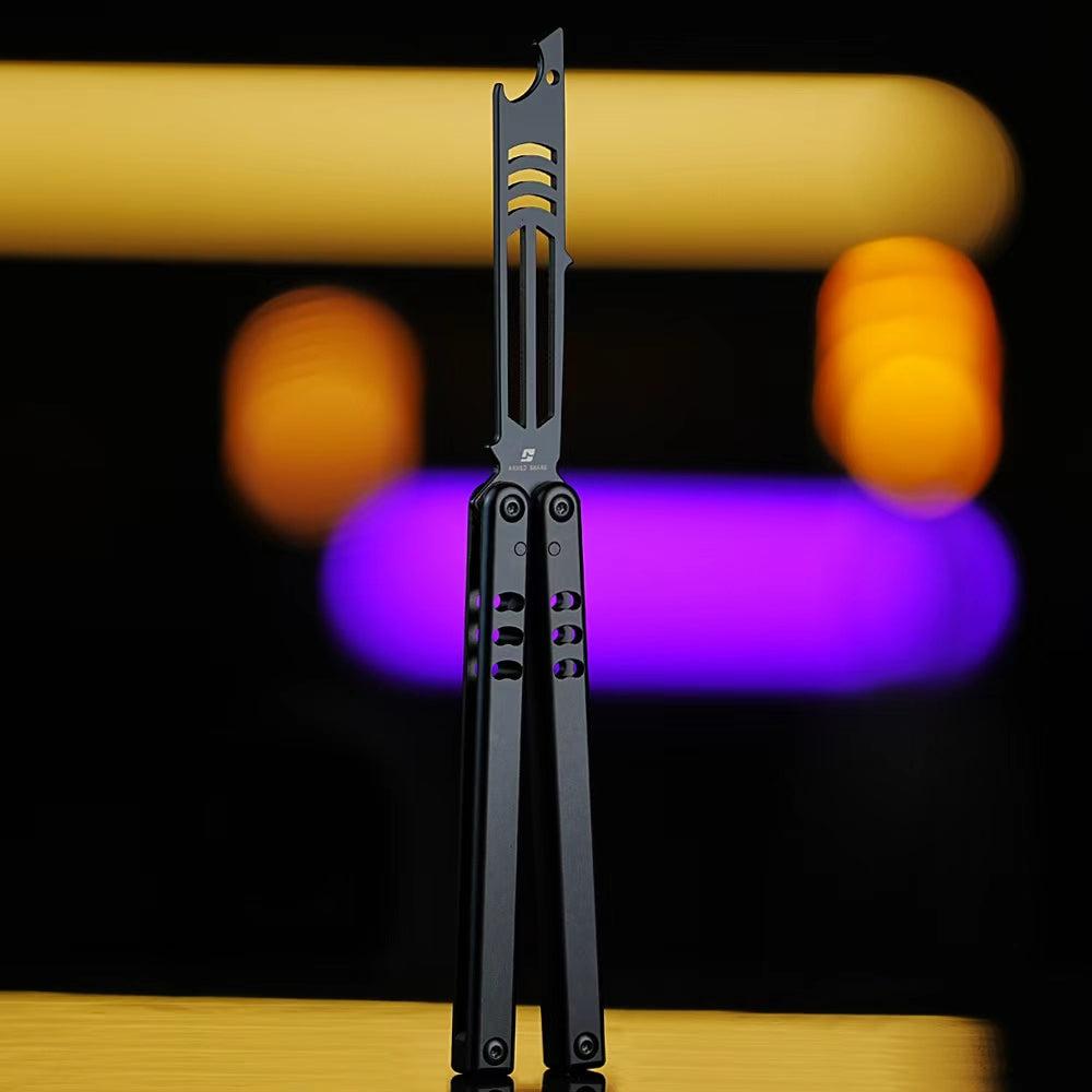 Bottle Opener Balisong Trainer - Armed Shark Inked Mako Butterfly Knife Gradient Flipper