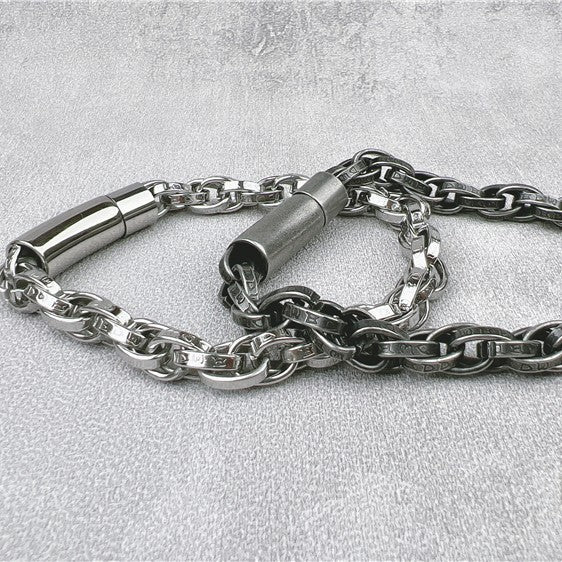 Vintage Six-Character Mantra Bracelet | Twisted Dragon Bone Titanium Steel