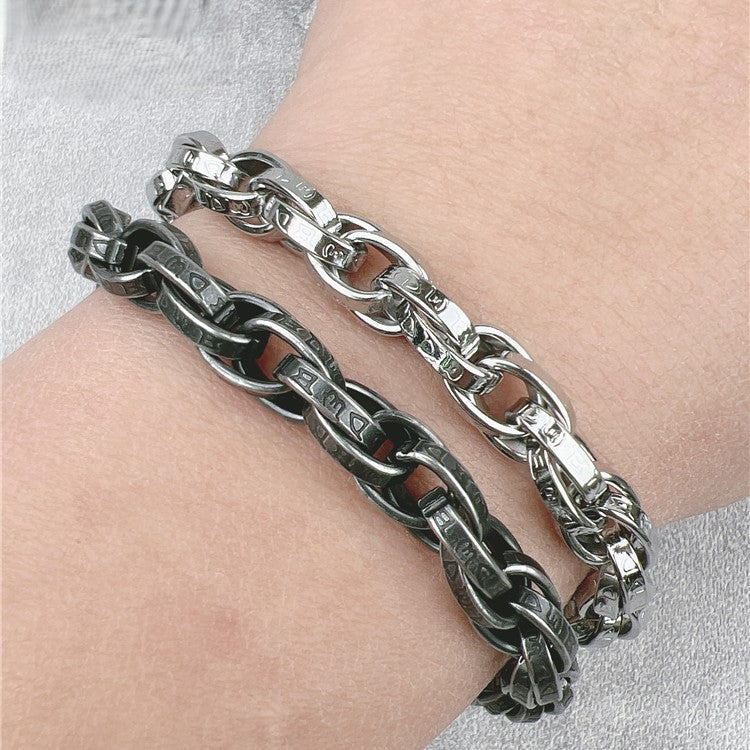 Vintage Six-Character Mantra Bracelet | Twisted Dragon Bone Titanium Steel