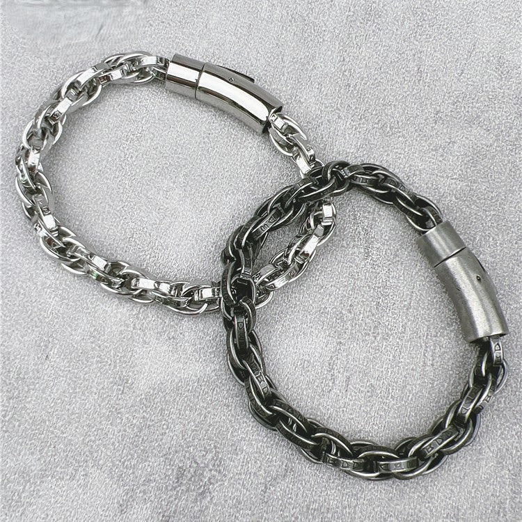 Vintage Six-Character Mantra Bracelet | Twisted Dragon Bone Titanium Steel