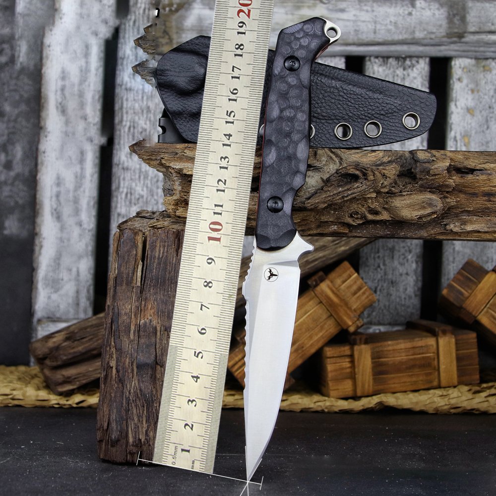 Fixed Blade Knife 14C28N Steel G10 Handle Serrated Sheath Camping Survival Tactical EDC