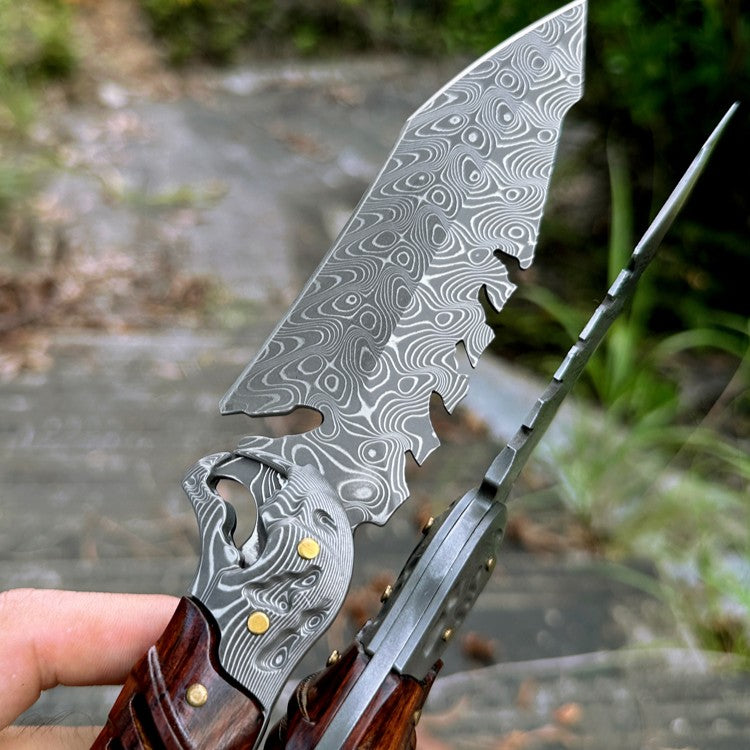 Ironwood Fang Damascus Fishbone Fixed Blade Knife - 95-Layer Hand-Forged with Ironwood Handle