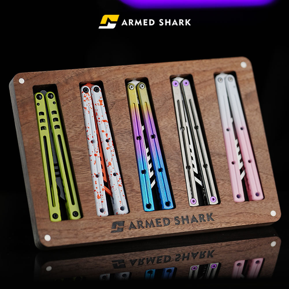 Balisong Display Stand - Walnut Wood & Acrylic Butterfly Knife Trainer Holder by Armed Shark