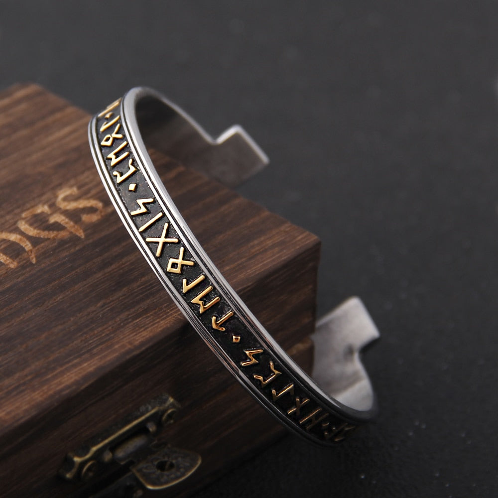 Viking Bracelet – Ancient Rune Cuff Norse Gothic Biker Statement Bangle