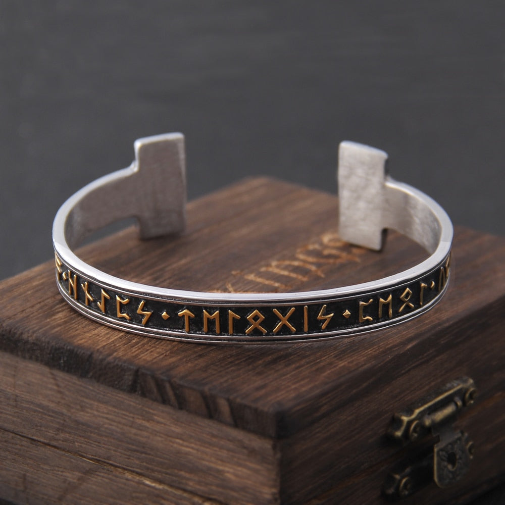 Viking Bracelet – Ancient Rune Cuff Norse Gothic Biker Statement Bangle