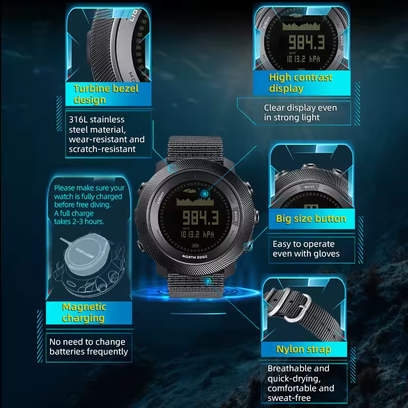 Military Tactical Watch 50M Waterproof Compass Altimeter Outdoor Hiking Camping Men