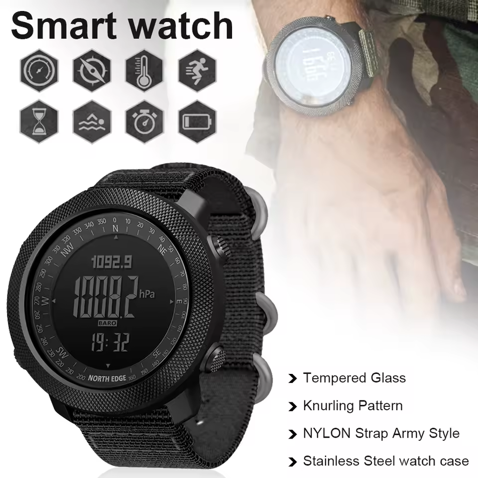 Military Tactical Watch 50M Waterproof Compass Altimeter Outdoor Hiking Camping Men