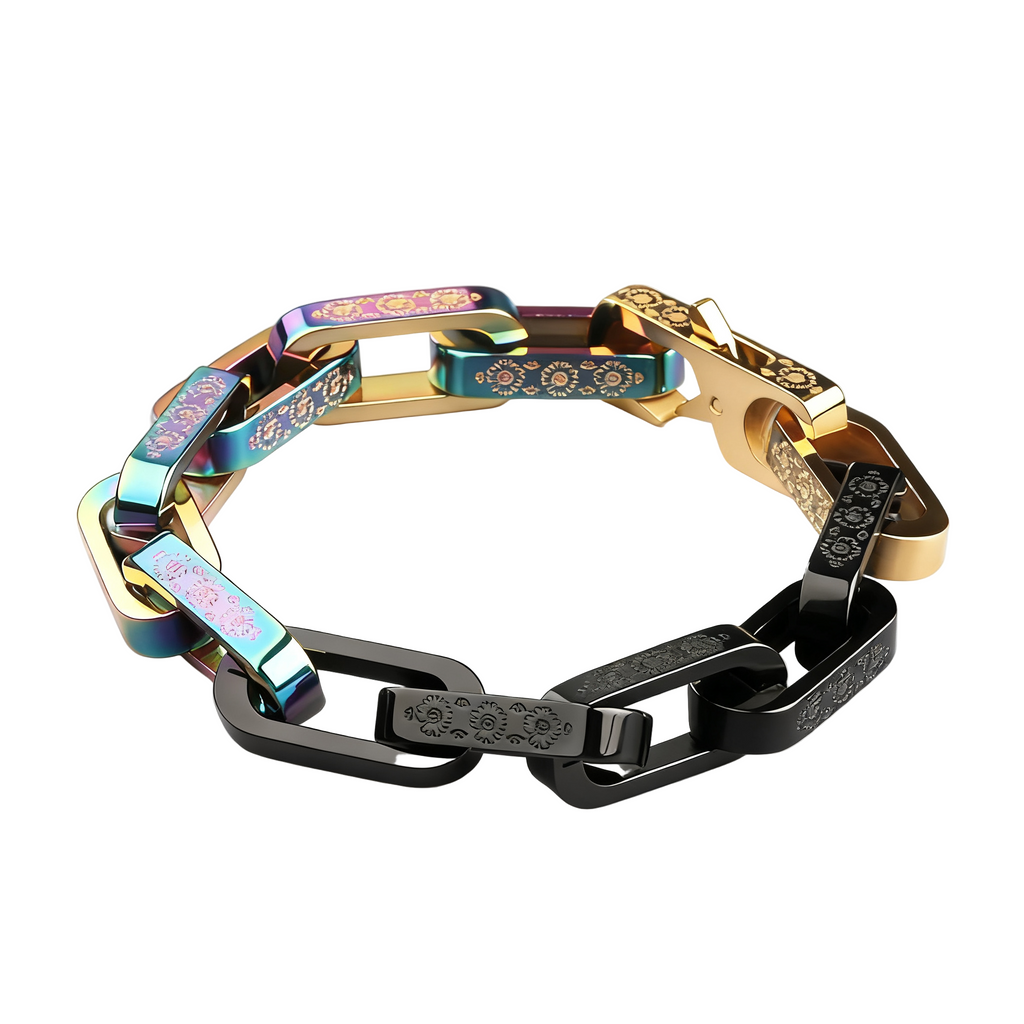 FloraLink Chains Unisex Modern Titanium Steel Bracelet | Daisy Pattern Engraving