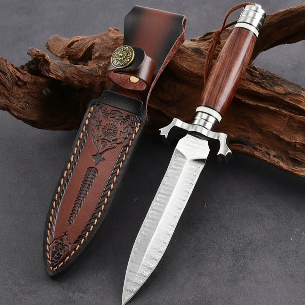 Fixed Blade Knife Damascus Steel Hunting Knife Handcrafted 60 HRC Outdoor Survival Knife