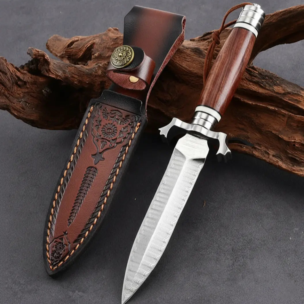 Fixed Blade Knife Damascus Steel Hunting Knife Handcrafted 60 HRC Outdoor Survival Knife