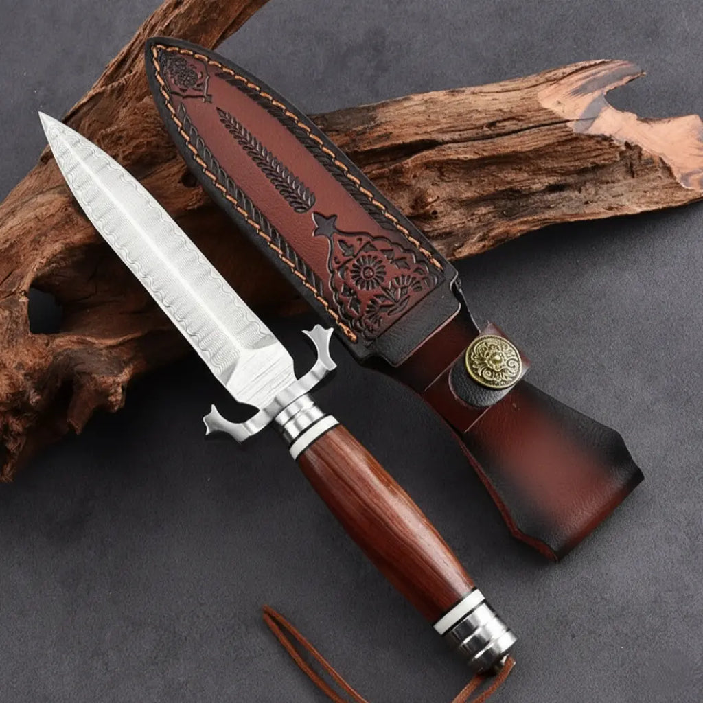 Fixed Blade Knife Damascus Steel Hunting Knife Handcrafted 60 HRC Outdoor Survival Knife