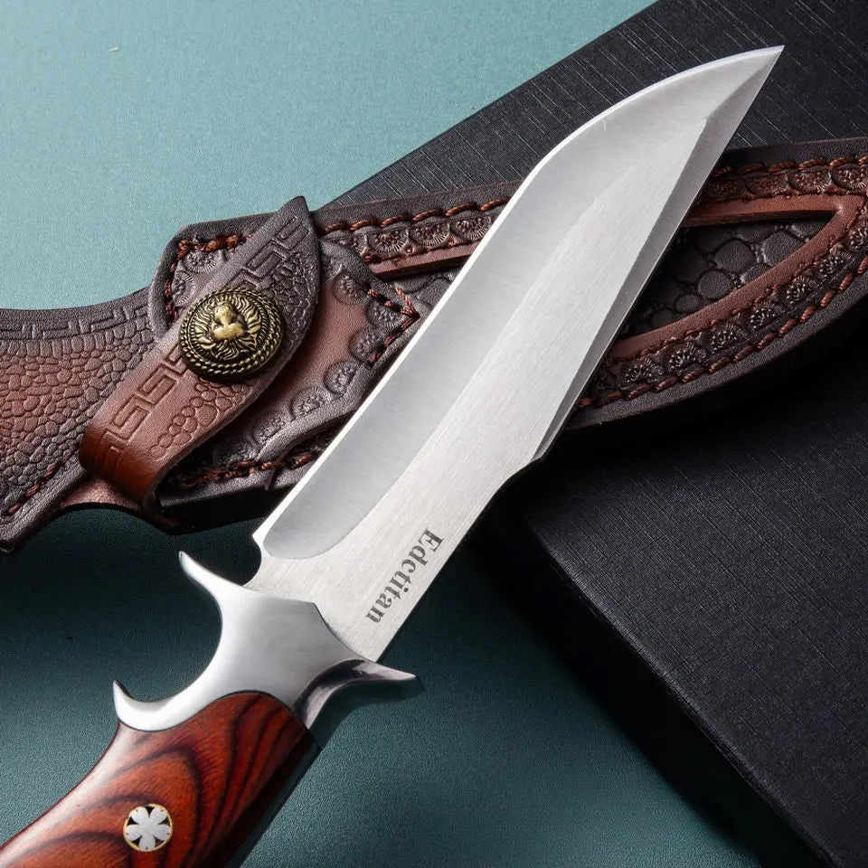 TimberEdge M390 Fixed Blade Knife - Ebony Handle with Hand-Carved Leather Sheath EDC