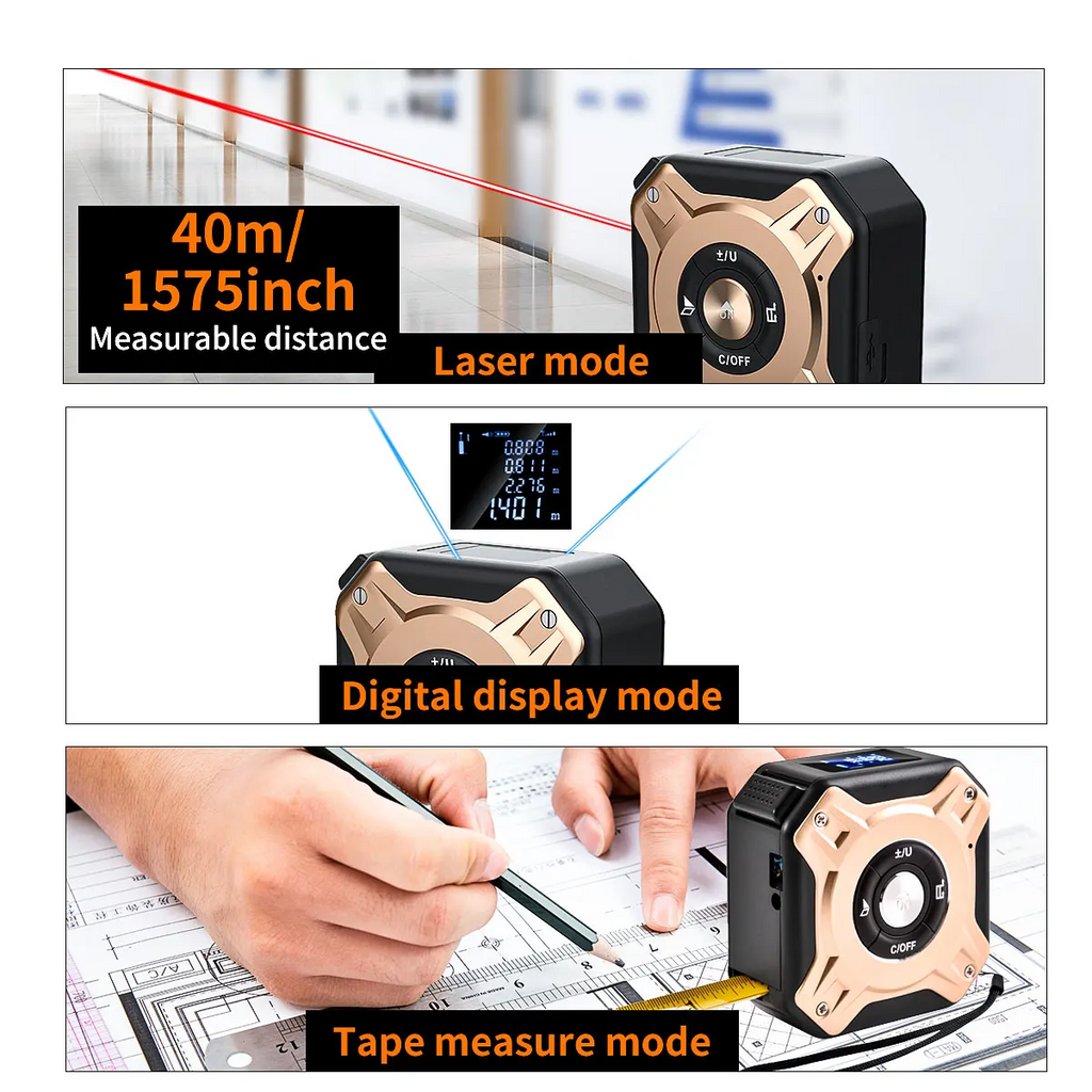Laser Tape Measure 2-in-1 135ft USB Rechargeable Digital Construction DIY Professional