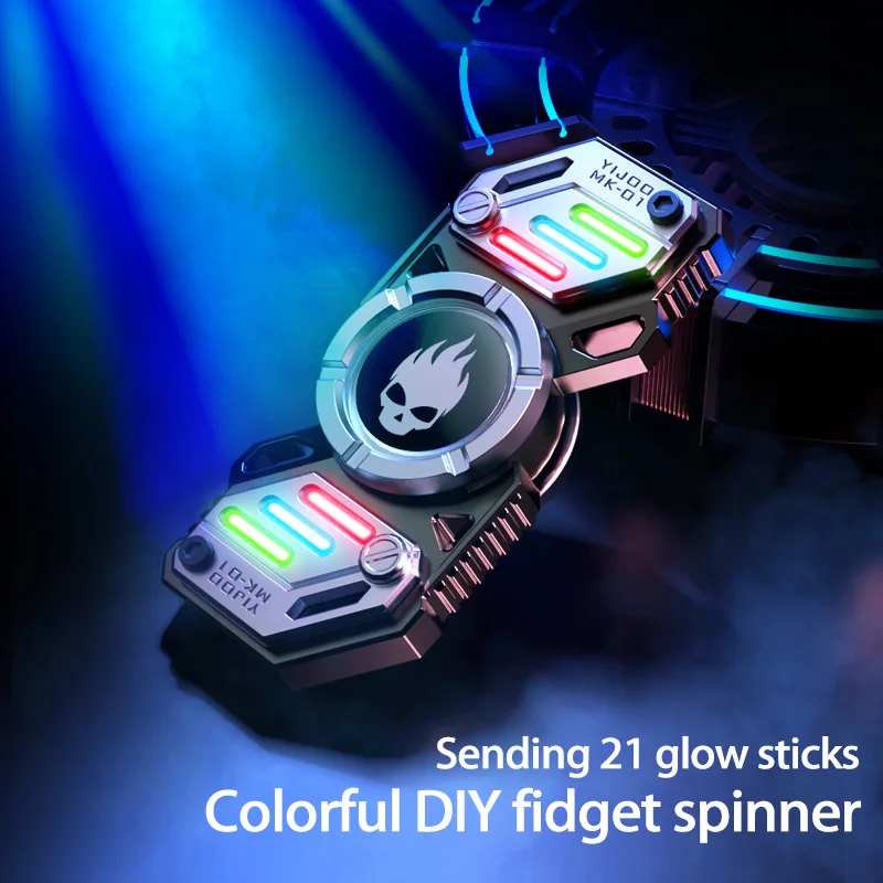 Fidget Spinner Metal Glow in the Dark Skull UFO - CosmoGlow Stainless Steel R188 Bearing EDC