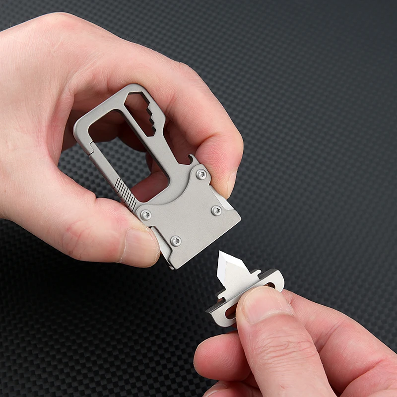 KeyRazor Titanium Carabiner Keychain - Multi-Tool with Hidden Knife, Hex Wrench & Bottle Opener EDC