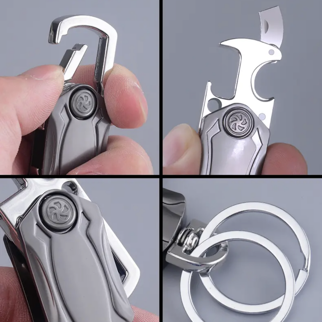 UniKey EDC Car Keychain Multi-Tool | Box Cutter, Fidget Spinner & Phone Stand