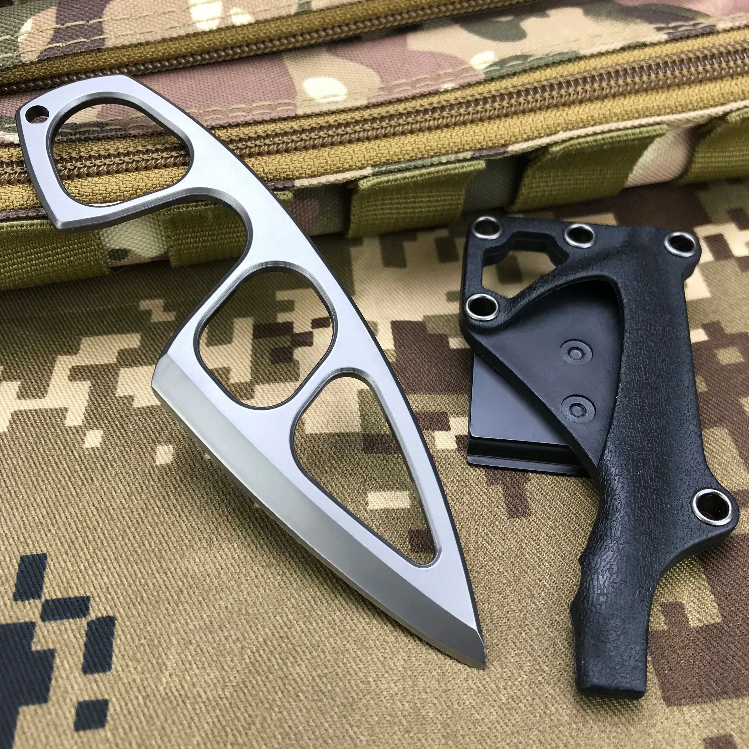 Fixed Blade Knife Camping Knife 440C Steel Titanium Oxide Coating Multi-Grip EDC Survival Knife