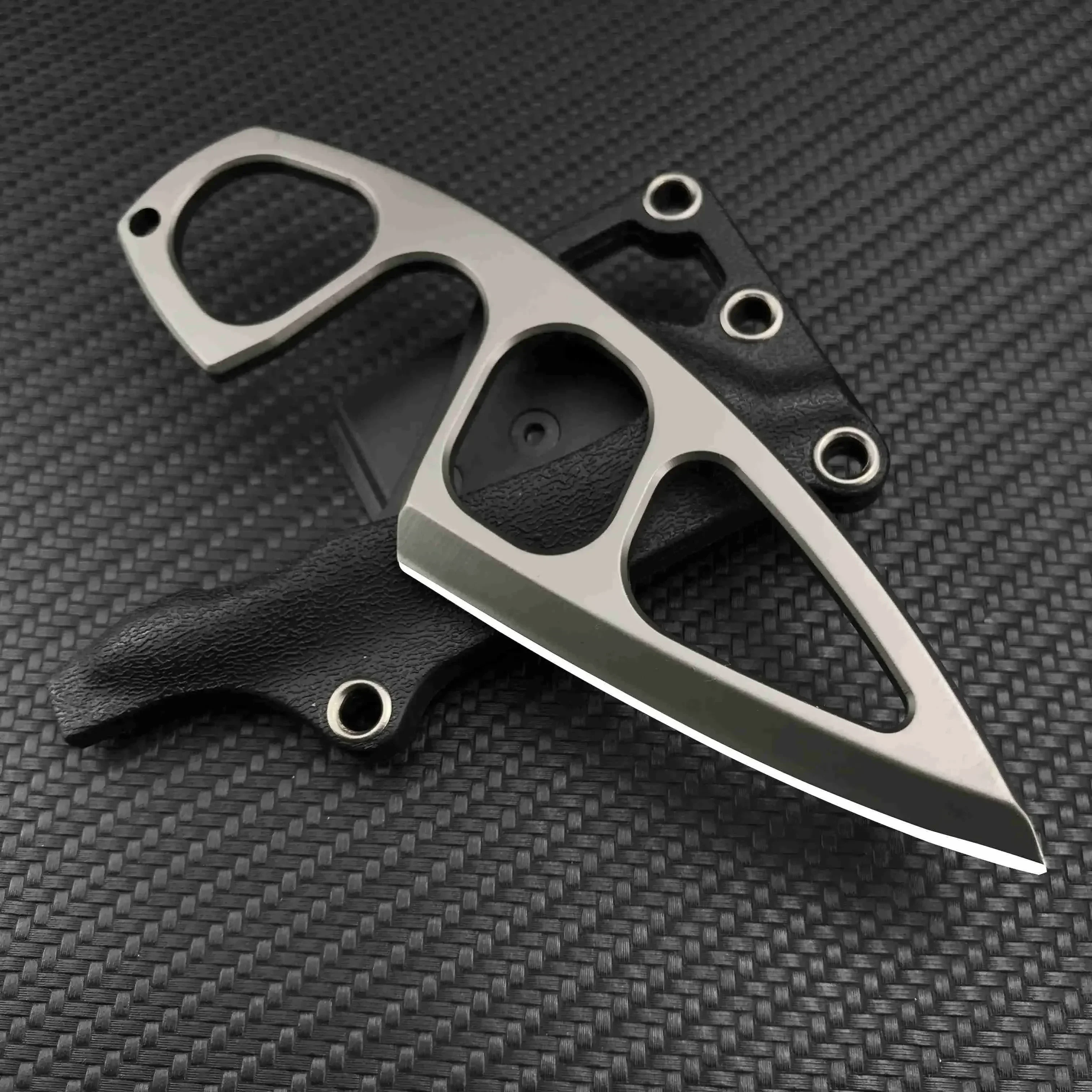 Iron Fang 440C Stainless Steel Fixed Blade Knife - Titanium Oxide Coating Multi-Grip EDC