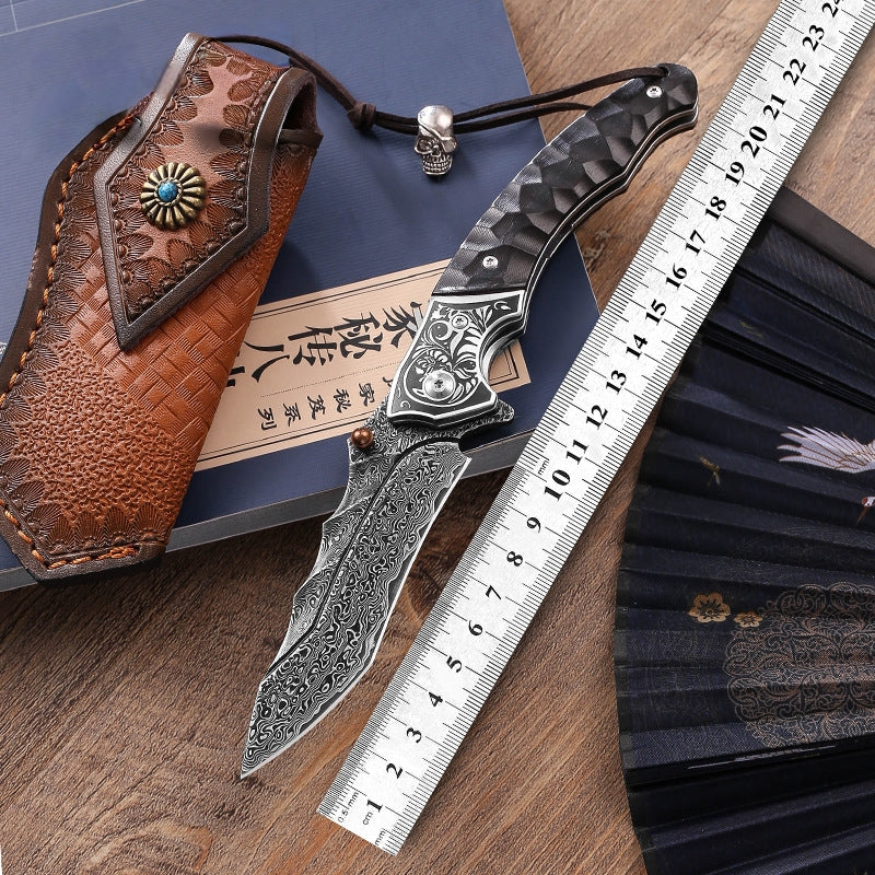 Sky Blade Damascus Folding Knife - 107-Layer VG10 Steel with Ebony Handle