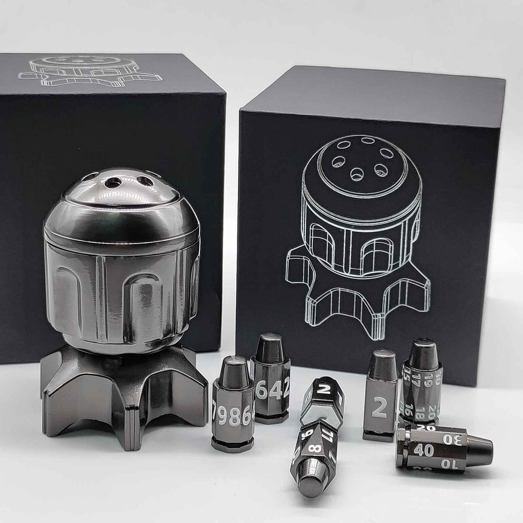 RocketDice Rotating Metal Dice Set - Zinc Alloy Bullet-Inspired EDC Fidget