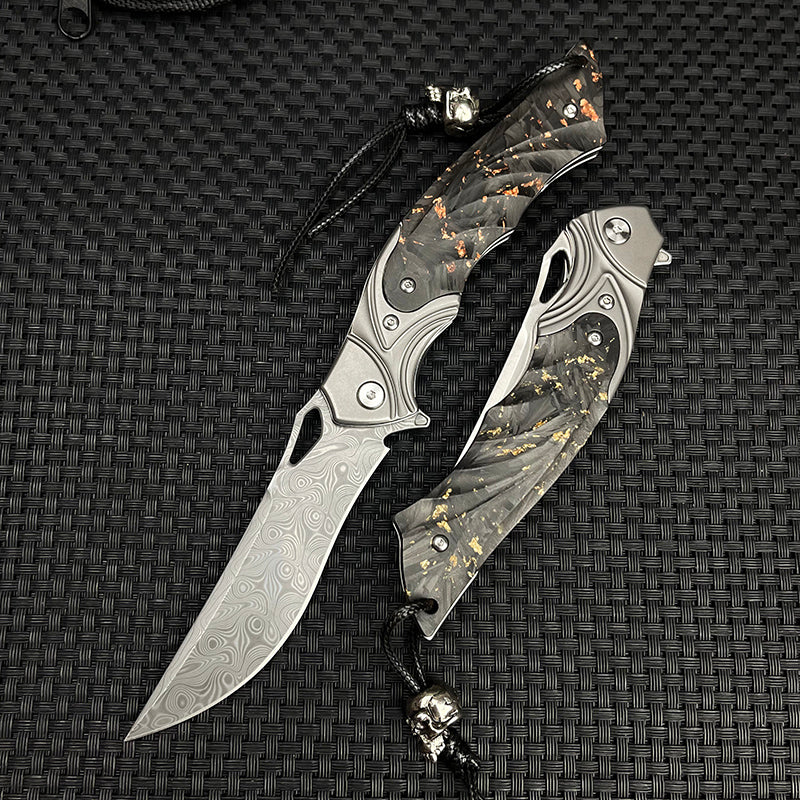 Night Owl M390 Damascus Tactical Folding Knife - Carbon Fiber Handle