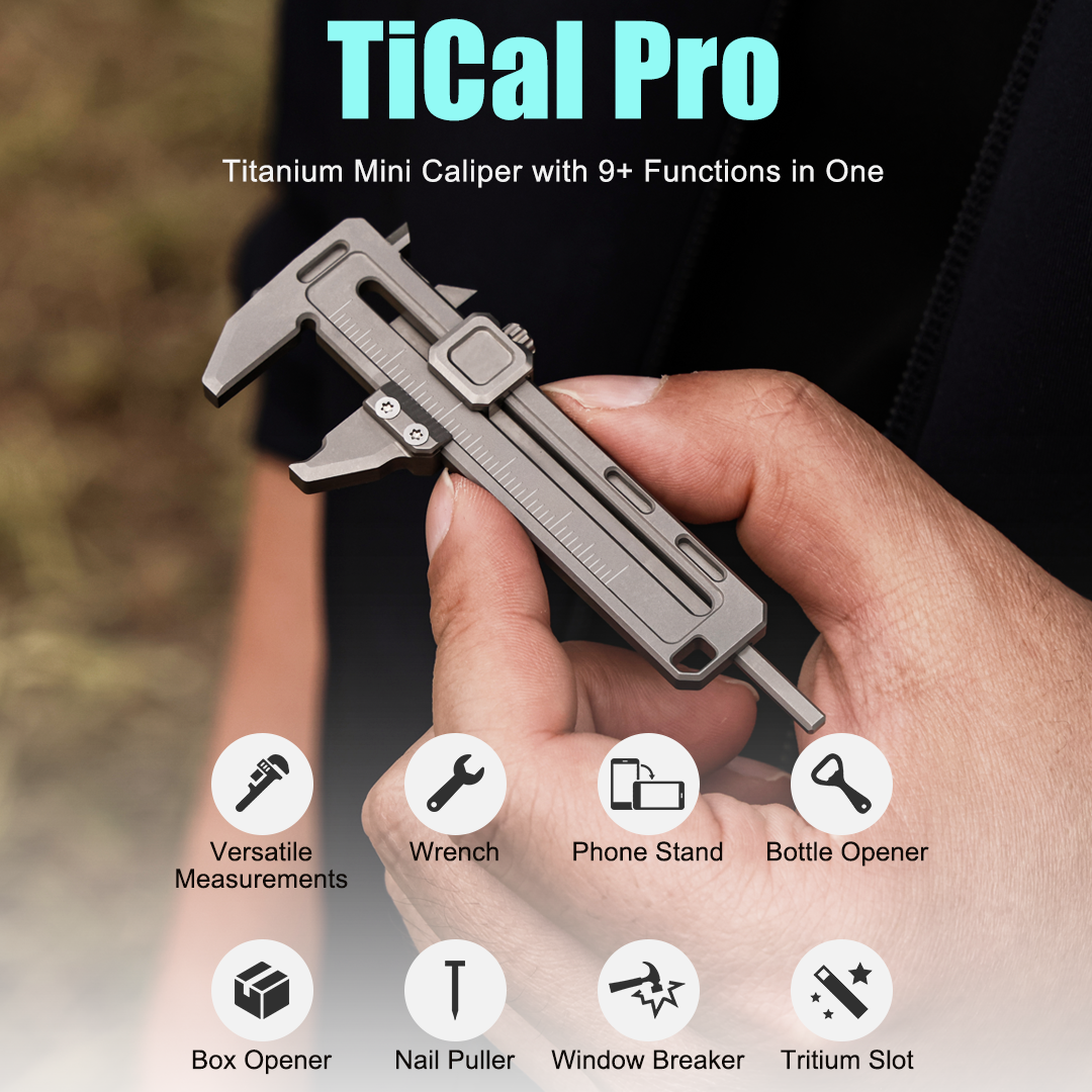 TiCal Pro GR5 Titanium Mini Caliper - 9-in-1 Multi-Function EDC Measurement Tool