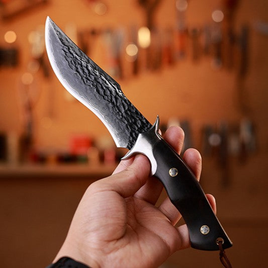 Obsidian Fang Damascus Hunting Knife - 105-Layer VG10 & Ebony Handle
