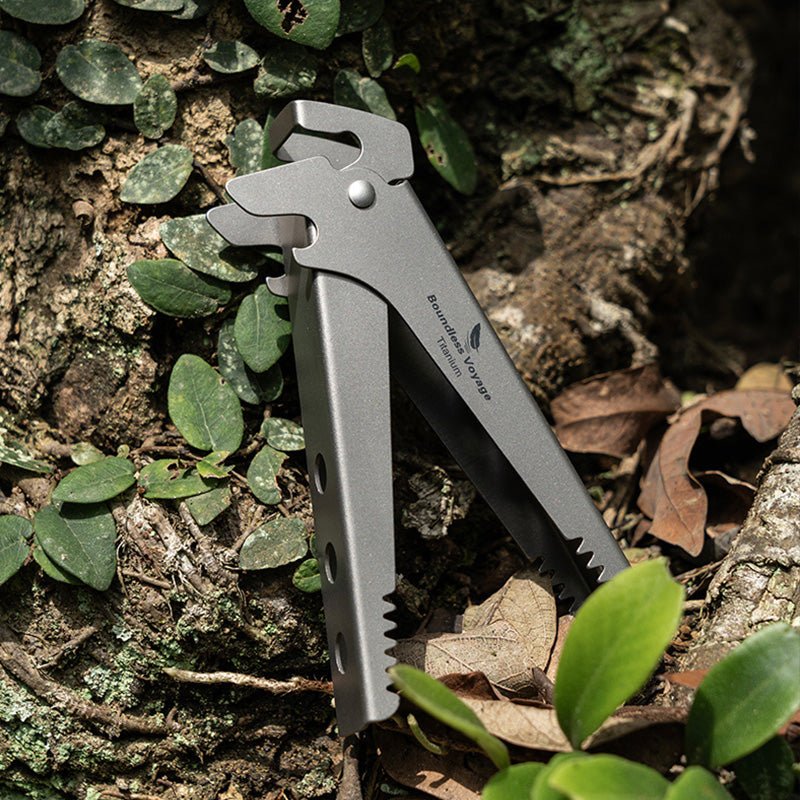 Pure Titanium Camping Tongs - 3-in-1 Pot Gripper, Bottle Opener & Wrench