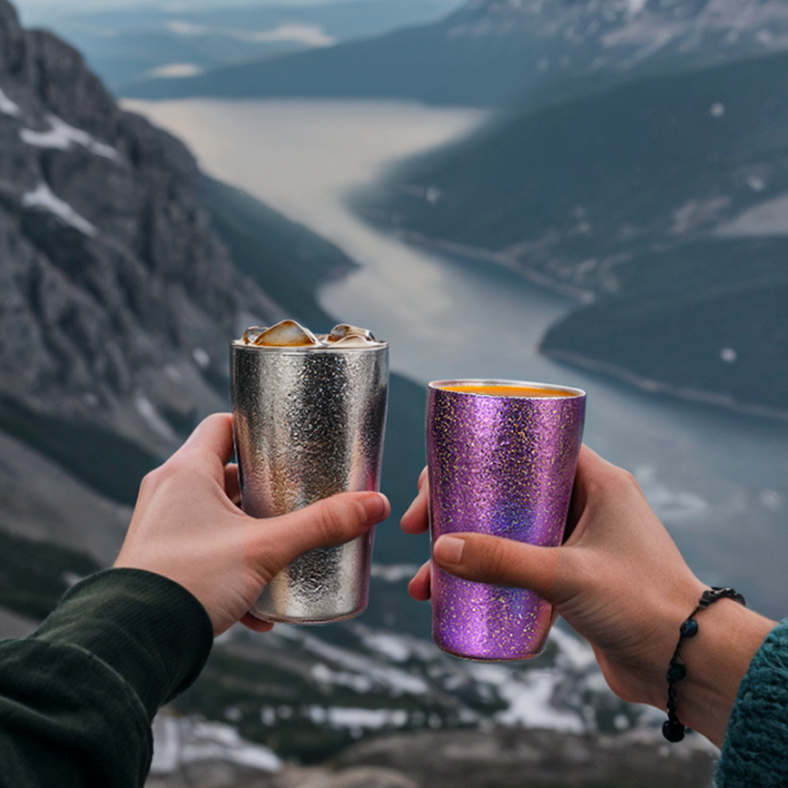 Titanium Cup Double Wall Aurora Crystal Insulated Camping Beer Coffee Mug Outdoor