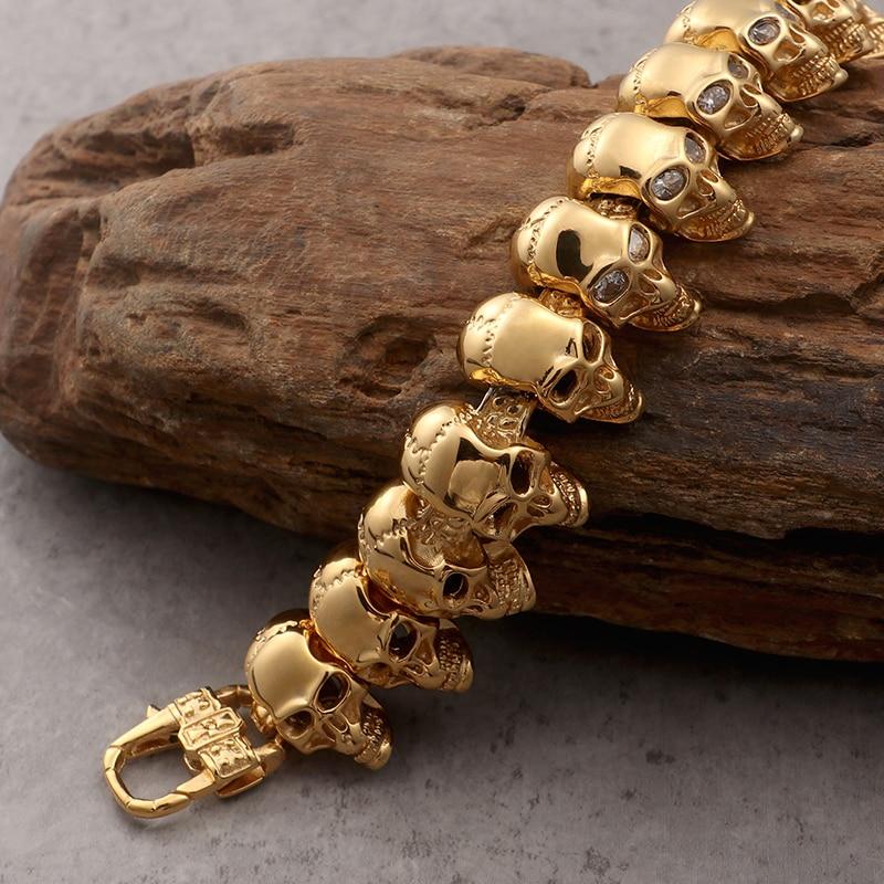 Skull Bracelet – 18K Gold Rune Gothic Punk Zircon Statement