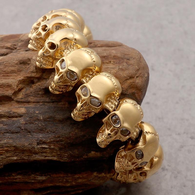 Skull Bracelet – 18K Gold Rune Gothic Punk Zircon Statement