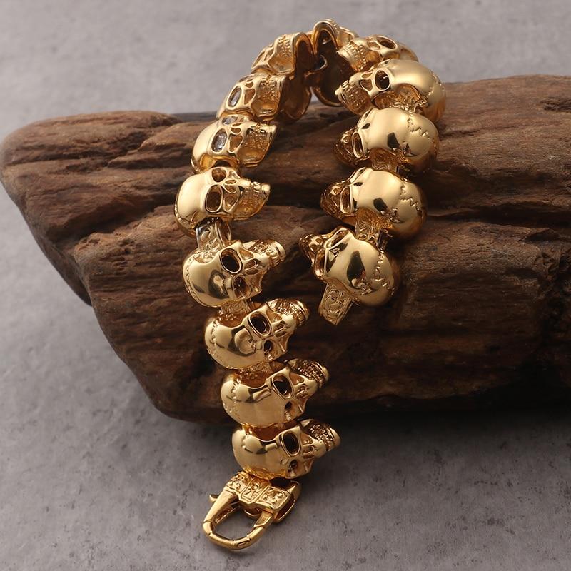 Skull Bracelet – 18K Gold Rune Gothic Punk Zircon Statement