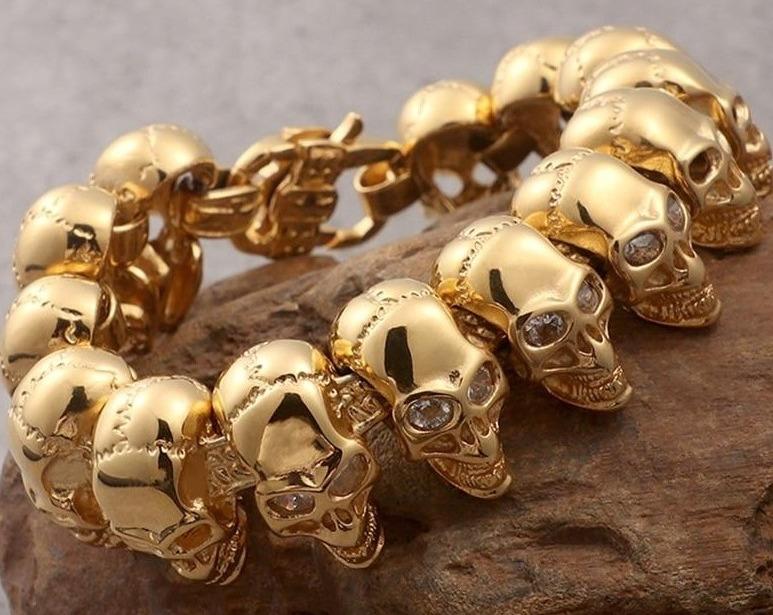 Skull Bracelet – 18K Gold Rune Gothic Punk Zircon Statement