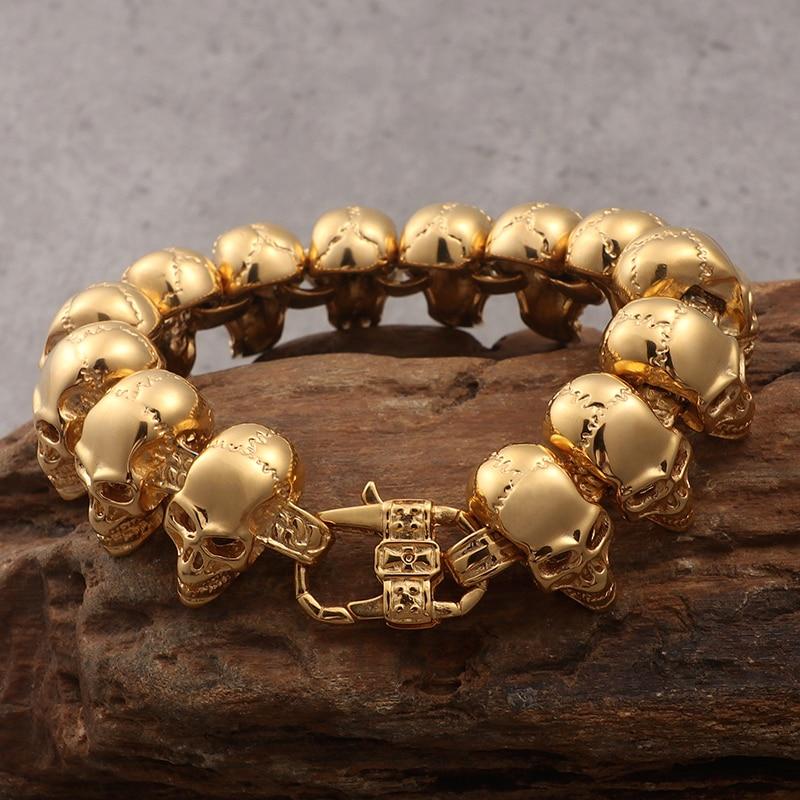 Skull Bracelet – 18K Gold Rune Gothic Punk Zircon Statement