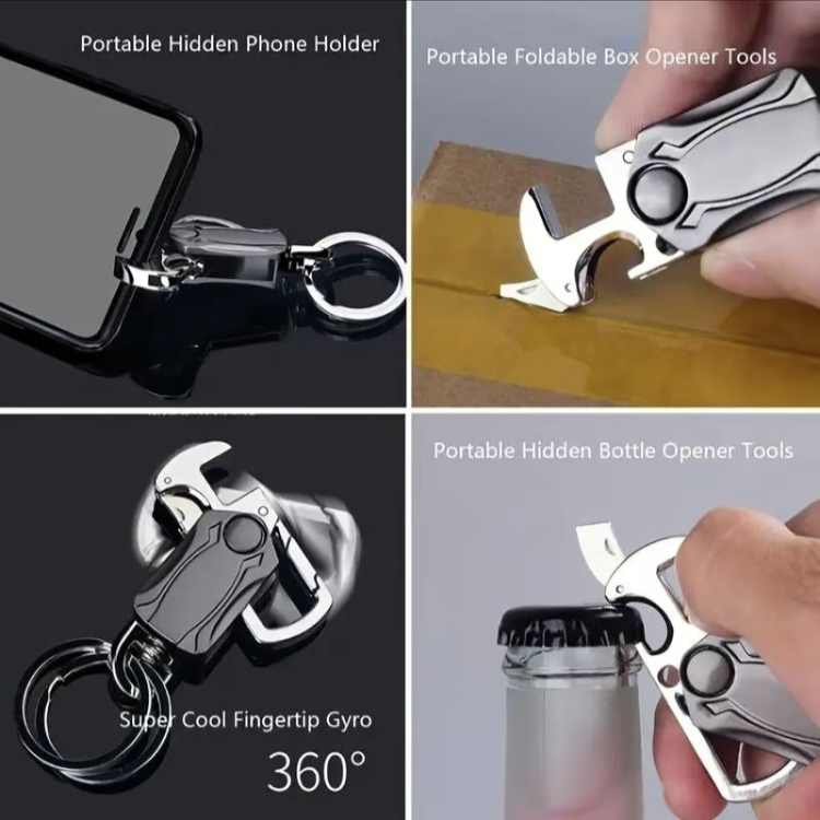 UniKey EDC Car Keychain Multi-Tool | Box Cutter, Fidget Spinner & Phone Stand