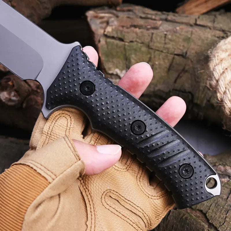 Fixed Blade Knife Stainless Steel Full Tang Stonewash Tactical Sheath Survival Hunting