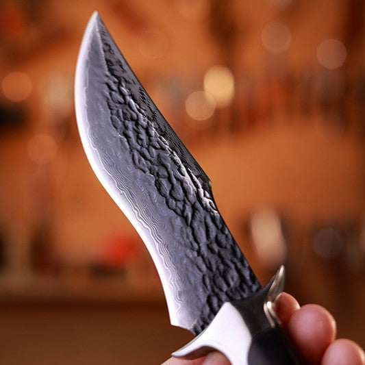 Obsidian Fang Damascus Hunting Knife - 105-Layer VG10 & Ebony Handle