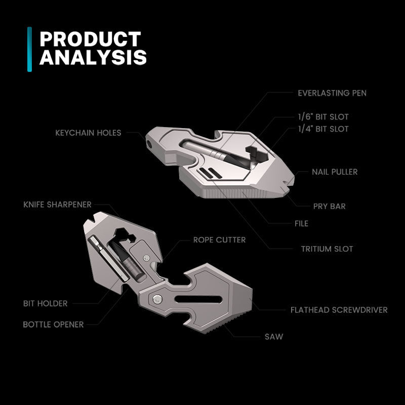 Flounder 2.0 Titanium EDC Pendant - 13-in-1 Multi-Tool Keychain