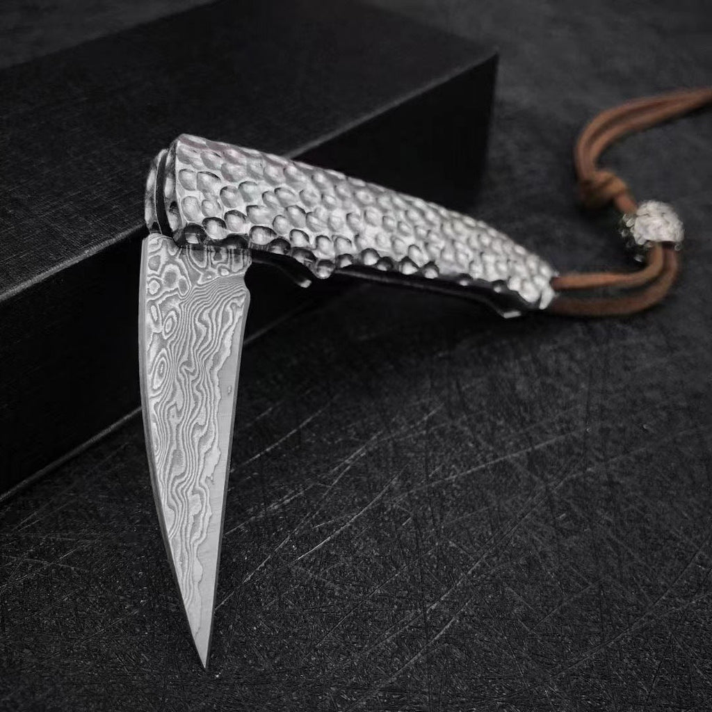 Folding Knife Damascus Steel Pocket Knife Compact Keychain EDC Knife Collector Knife