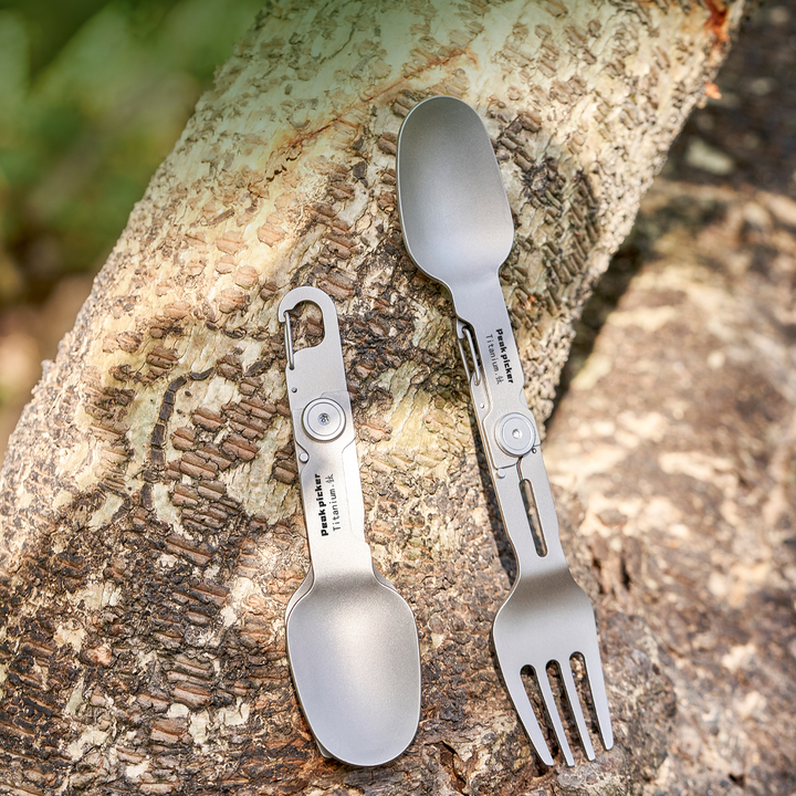 TrailTitan Foldable Titanium Cutlery Set - Ultra-Light Camping Utensils