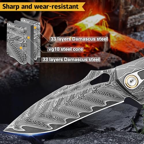 Obsidian Edge Damascus Steel Folding Knife - VG10 & Stabilized Wood