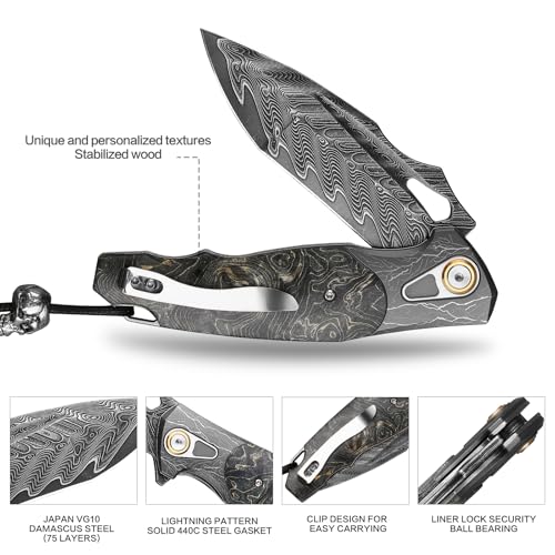 Obsidian Edge Damascus Steel Folding Knife - VG10 & Stabilized Wood