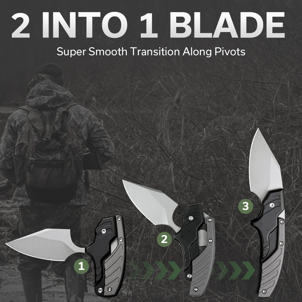 Folding Knife D2 Steel 2-in-1 Transformable Push Dagger EDC Tactical Self Defense