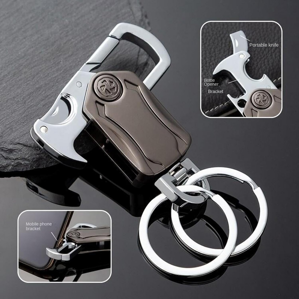 UniKey EDC Car Keychain Multi-Tool | Box Cutter, Fidget Spinner & Phone Stand